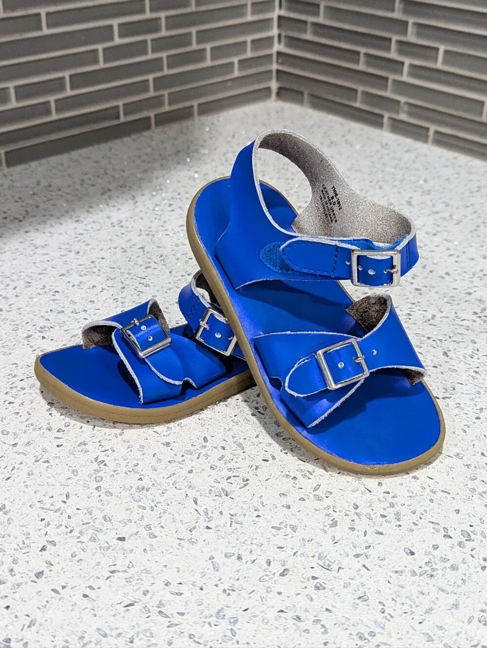 Footmates Kids Tide Saltwater Sandal Adjustable Blue Leather Toddler Girls Sz 8